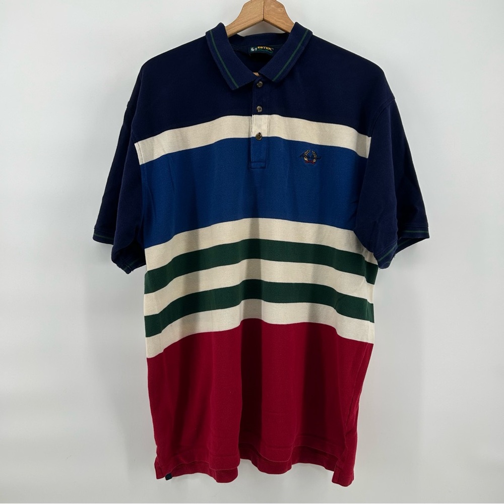 Vtg EBTEK Eddie Bauer Polo Mens L Colorblock Crest Striped Shirt Y2K Streetwear